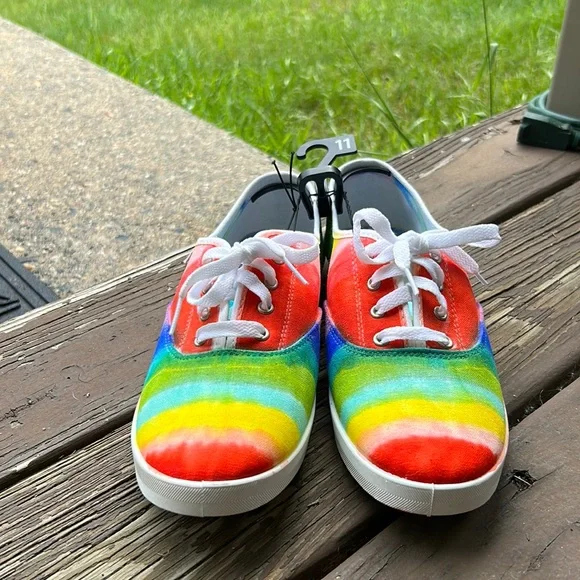 Handmade Rainbow Sneakers Women’s 11 One-of-a-Kind Hand Painted Canvas Shoes - Picture 3 of 9